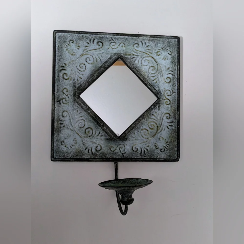 Mirror Triangle Distressed Black Gray Candle Holder Home Decor 10 X 10